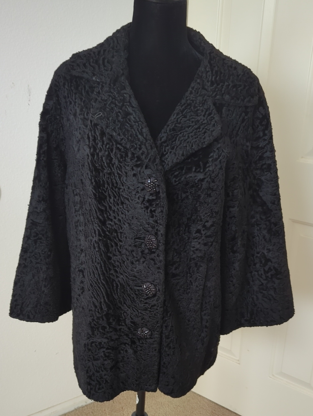 Vintage 1950's Black Persian Lamb Short Coat Size L-Xl